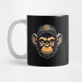 Serious chimpanzee monkey with cap Mug